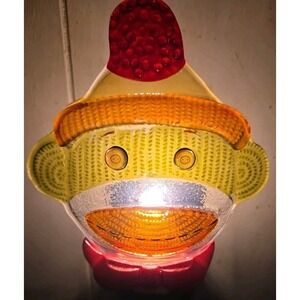 Midwest Seasons  Sock Monkey Night Light EUC Stained Glass Look Very Cute!
